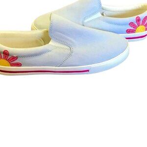 J.CREW Crewcuts Kids Daisy Print Light Blue and Pink Canvas Slip-On Shoes Size 5
